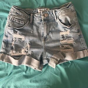 Wax Jean Blue Distressed High-Waisted Jean Shorts